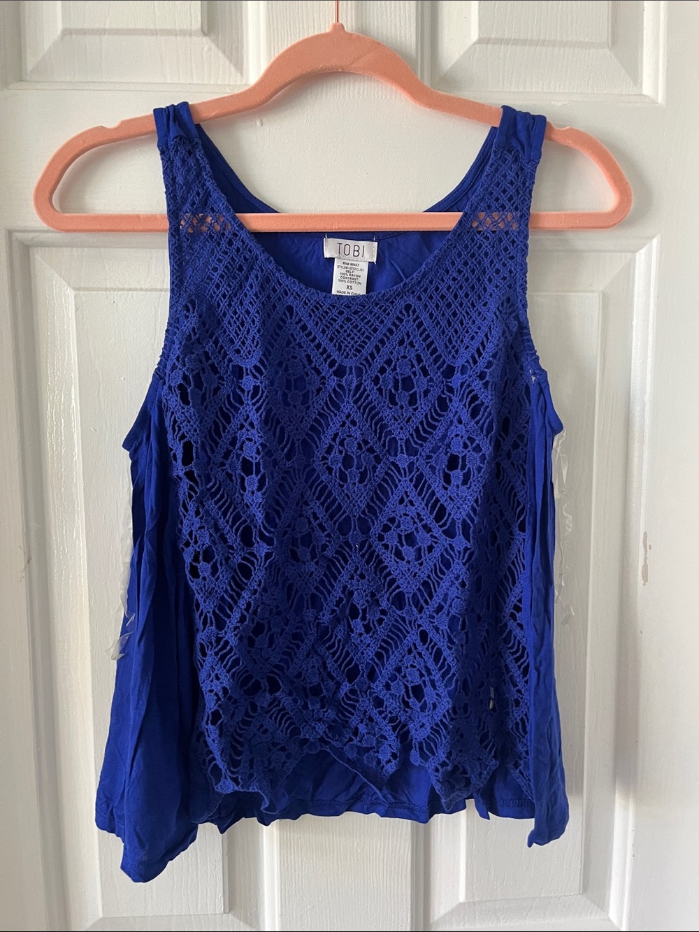 Tobi Royal Blue Crochet Overlay Camisole
